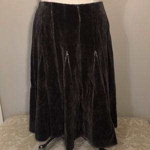 Grey sueded/sequin striped midi skirt.